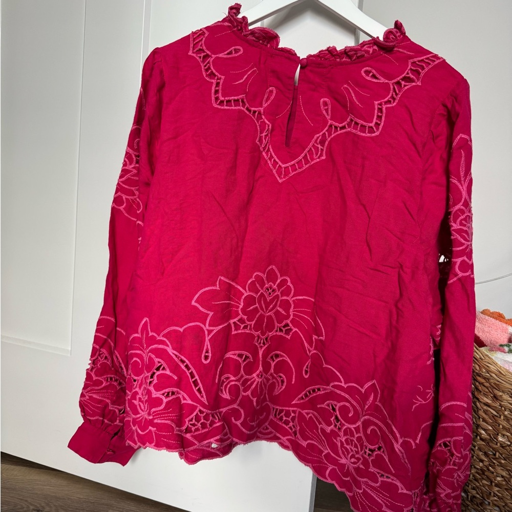 Anthropologie Vibrant Pink Embroidered Blouse - Picture 2 of 3